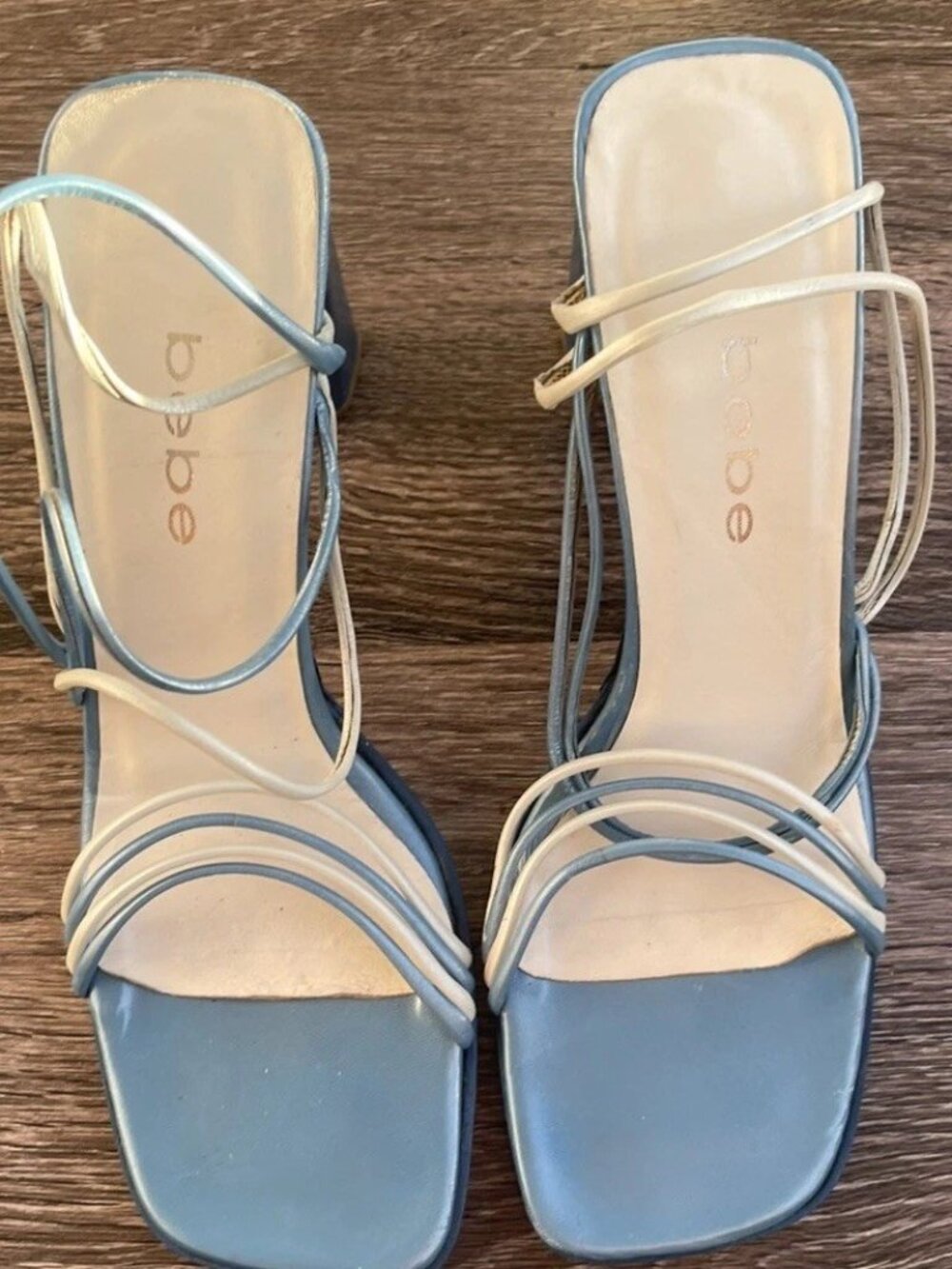 Vintage bebe leather strappy heeled sandals square open toe Women’s 8.5 Spain